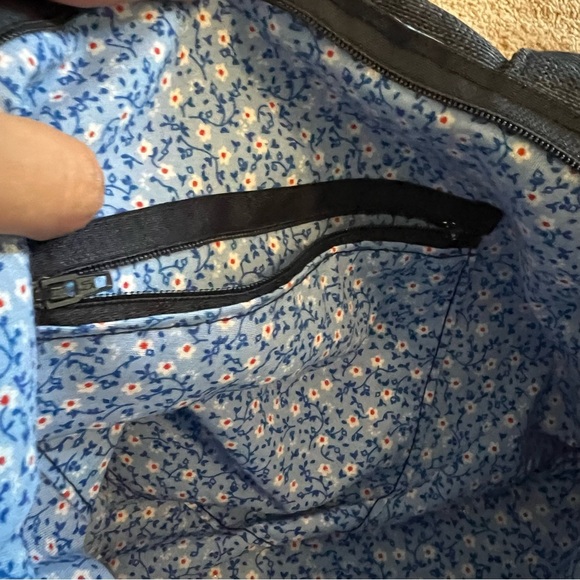 Womens Floral Embroidered Navy Blue Tote Shoulder Bag Outdoor School Grocery - Picture 11 of 12